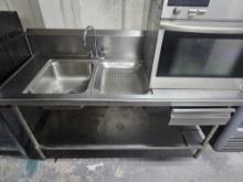 6' S/S Table with Double Sink with Drying Basket, Drawer and Undershelf