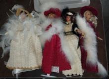 Dolls in Handmade Dresses with stands - set of 4