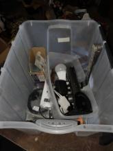 Misc items with plastic bin with top