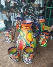 Hand Painted Jug and 6 serving Glasses