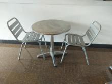 Metal Round table with metal base and 2 chairs -27 in Diameter