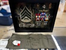 US Marines Framed Pins & Vietnam Bandolier