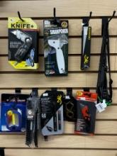 Shelf Lot Assorted Utility Knives - LED Lights - Blade Sharpener & More