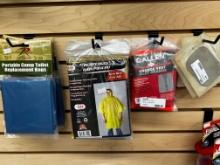 Shelf Lot - Camping Toilet Bags - Rain Poncho - Orange Vest & More