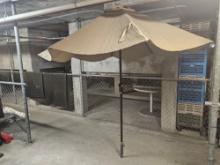 (3) Red, (1) Tan and (1) Off White Outdoor Umbrellas