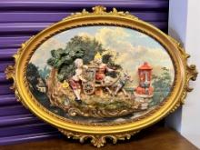 Hand Pained Oil on Board with Raised Relief, 18 " High X 24" Wide with Gold Frame
