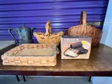Lot, Miscellaneous (2) Wicker Baskets, Blood Pressure Unit, ice Bucket,S erving Dish