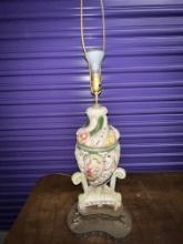 Capodimon te Table Lamp with Raised Figures,   38" High with Double Brass Base, (no shade)