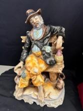 Large Ceramic Figure of Drunk Old Man Sitting on Park Bench