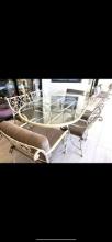Heavy Wrought Iron Indoor/Outdoor Patio Furniture Set, Oval Table w/ (6) Cushion Arm Chairs