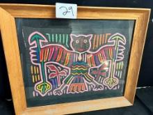 Framed Cat, Made Out of Colored Cloth, 23" X 20 "