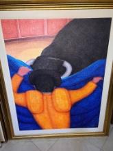Ernesto Gutierrez Oil on Jute, 48" X 60" with Exquisite Gold Leaf Frame, Signes by Artist