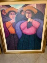 Ernesto Gutierrez Oil on Jute, 38" X 38"" with Exquisite Gold Leaf Frame, Signes by Artist,