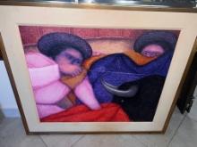 Ernesto Gutierrez Oil on Jute, 50" X 58"  with Exquisite Gold Leaf Frame, Signes by Artist,