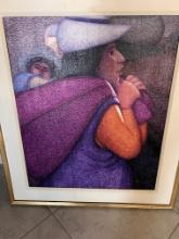Ernesto Gutierrez Oil on Jute, 32" X 38"  with Exquisite Gold Leaf Frame, Signes by Artist,