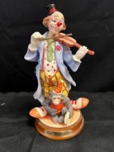 Porcelain Clown Palying the Fiddle with Pet Monkey Playing Tambourine, "Da Vinci" Collection