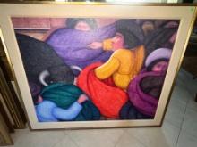 Ernesto Gutierrez Oil on Jute, 28" X 38"  with Exquisite Gold Leaf Frame, Signes by Artist,