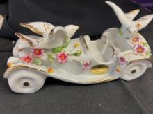 Capodimonte Porcelain of 1953 MG-TD Classic Automobile with Flowers & Birds, 9 " Wide
