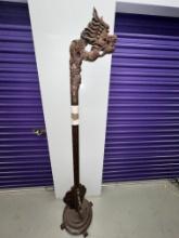 Wooden Dragon on Base, 72", (note) fracture down middle of pole)