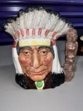 Large Doulton Collectable Toby Mug, "The North American Indian", Number D6611, 7" X 7"
