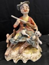 Porcelain Hunter by Capodomonte, 12" High, X 8" Deep X 10" Wide