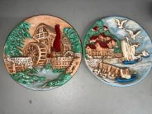Ceramic Plates 10" with Raised Relief, Signed B & B