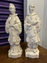 Ceramic Chineese Gentleman and His Wife Holding A Picture of Their Baby, 16" High