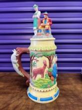 Large Tankard Depicting Swiss Scene  with Removable Top, 16" X  10"