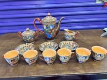 Satsuma Tea Serice, Pot, Creamer, Sugar, Saucers and Demi-Tass Cups