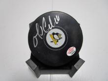 Mario Lemieux of the Pittsburgh Penguins signed autographed logo hockey puck PAAS COA 404