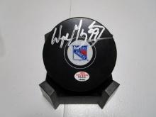 Wayne Gretzky of the NY Rangers signed autographed logo hockey puck PAAS COA 351