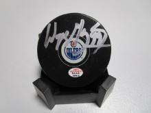 Wayne Gretzky of the Edmonton Oilers signed autographed logo hockey puck PAAS COA 415