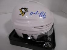 Mario Lemieux of the Pittsburgh Penguins signed auto white mini hockey helmet PAAS COA 469