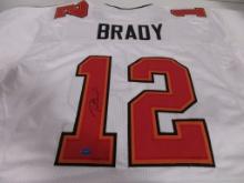 Tom Brady of the Tampa Bay Buccaneers signed autographed white football jersey TAA COA 944