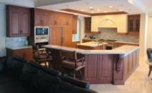 Complete Kitchen Cabinets, Island, marble beveled edged Countertop  with Double Sink