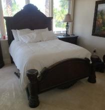 Designer Queen Bed, lamp and Nightstand with mattress