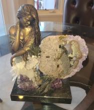 Amethyst and Crystal with Metal Woman Clock and Marble base