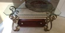 Designer Cut edge Glasstop Foyer table with metal base
