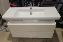 47 in Modern Wall Hung White Vanity -small stain