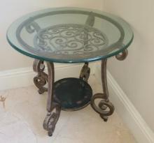 Designer Glasstop Side table with Metal base - 27 in D x  25 in H