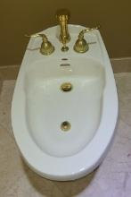 Bidet with gold tone fixtures