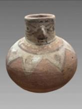 Pre-Columbian Polychrome Clay Vessel with Handle