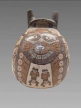 Pre-Columbian Style Ceramic Polychrome Double Spouted Vessel