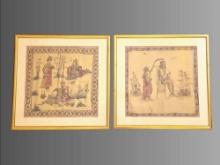 Mid-Century  Silk Art with Persian Style or Mughal Scenes
