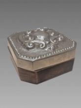 Vintage Wood Box with Silver Hand Relief Lid