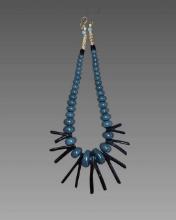 Custom Blue Jadeite Jade and Black Coral Necklace