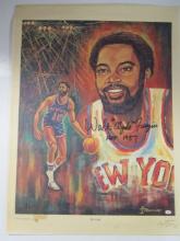 Walt Frazier of the NY Knicks signed autographed Litho 18x24 also signed by artist PAAS COA 296