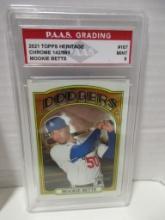 Mookie Betts Dodgers 2021 Topps Heritage Chrome 142/999 #167 graded PAAS Mint 9