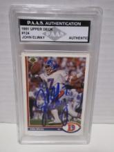John Elway of the Denver Broncos signed auto slabbed sports / collectors card PAAS sticker 457