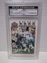 Troy Aikman of the Dallas Cowboys signed auto slabbed sports / collectors card PAAS sticker 555